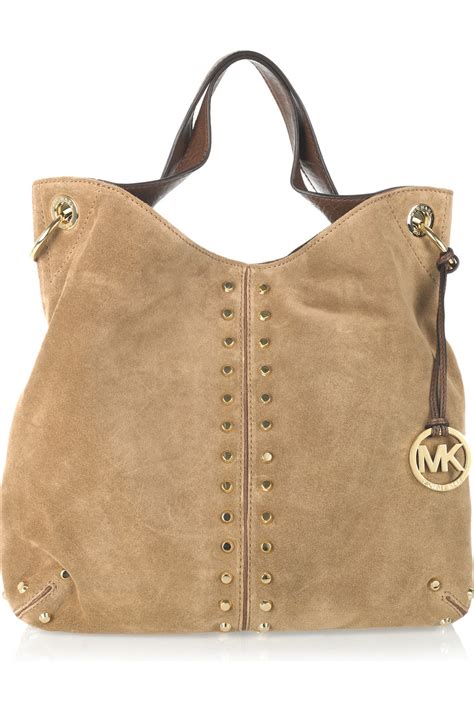 michael kors brown studded leather tote|brown suede Michael Kors handbags.